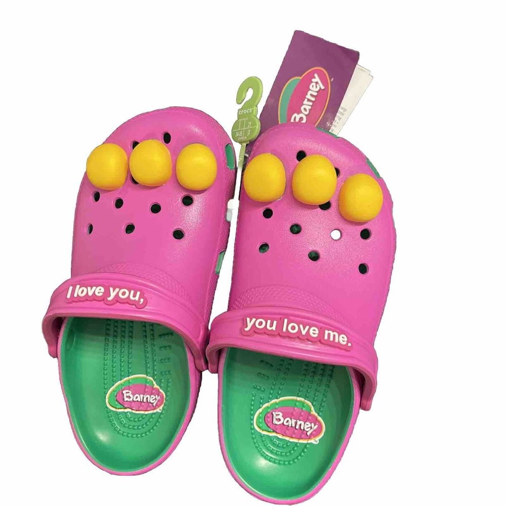 Barney Crocs Classic Clogs Barney Jr Shoes Sz J3 Limited Edition Purple Dinosaur